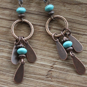 Pendientes de cobre turquesa cuelgan pendientes largos Boho pendientes Boho pendientes Boho joyería pendientes étnicos regalo para las mujeres imagen 8