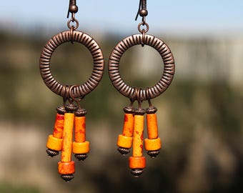 Orange Earrings Boho Earrings Bohemian jewelry Copper Earrings Bohemian Earrings Dangle Earrings Boho Jewelry Birthday Gift For Women Gift