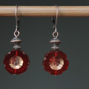 Red Earrings Dangle Czech Glass Earrings Red Flower Earrings Gift for her Gift for mom