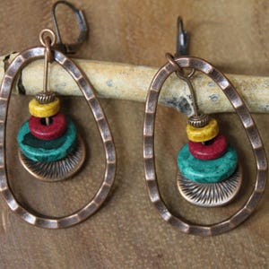 Copper Boho Earrings, Dangle Earrings, Hoop Drop Earrings, Bohemian Earrings, Boho Jewelry, Rustic Earrings, Earthy Earrings, Gift For women