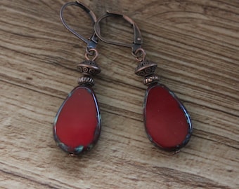 Dark Red Earrings, Dangle Glass Earrings, Teardrop Earrings, Gifts For, Gift for women