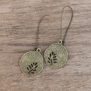 Leaf Boho earrings, Dangle Drop Earrings, Long Brass Earrings, Boho Jewelry, Bohemian Earrings, Rustic Earrings, Statement Earrings image 2