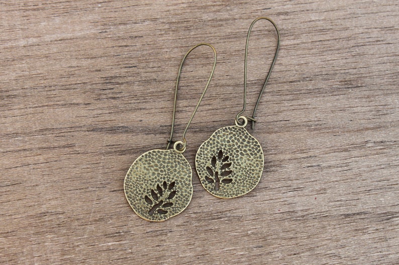 Leaf Boho earrings, Dangle Drop Earrings, Long Brass Earrings, Boho Jewelry, Bohemian Earrings, Rustic Earrings, Statement Earrings image 2