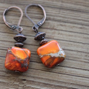 Orange Earrings Jasper Earrings Dangle Drop Earrings Gift for women Fall Earrings Fall Jewelry Earthy Jewelry