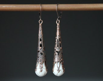 Ivory Earrings, Dangle Earrings, Drop Earrings, Victorian Earrings, Teardrop Earrings, Filigree Earrings, Gift for women