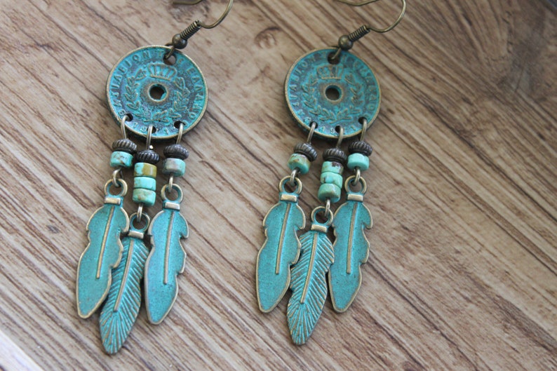 Turquoise Boho Earrings, Chandelier Dangle Earrings, Statement Earrings, Bohemian Earrings, Boho Jewelry, Hippie Earrings, Ethnic earrings image 4
