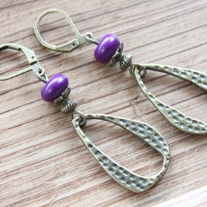 Purple Earrings Boho Earrings Dangle Drop Earrings Boho jewelry Brass Earrings Gifts For women image 9