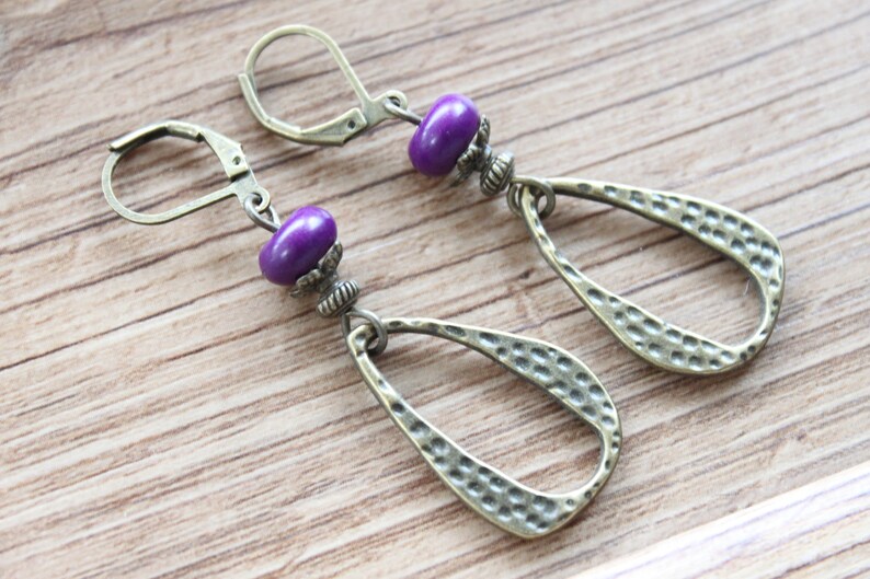 Purple Earrings Boho Earrings Dangle Drop Earrings Boho jewelry Brass Earrings Gifts For women image 9