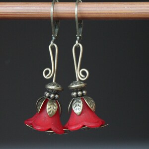Red Earrings, Dangle Earrings, Lucite Earrings, Flower Earrings, Floral Earrings, Gift For her, Gift for women