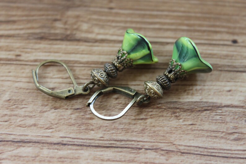 Green Earrings Dangle Drop Earrings Czech Glass Earrings Flower Earrings Gift For Women Gift for her image 10