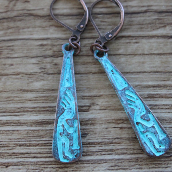 Turquoise Earrings Dangle drop Earrings Boho Earrings Bohemian Earrings Kokopelli Earrings Southwest Earrings Gifts for women
