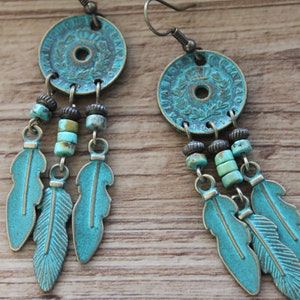 Turquoise Boho Earrings, Chandelier Dangle Earrings, Statement Earrings, Bohemian Earrings, Boho Jewelry, Hippie Earrings, Ethnic earrings image 7