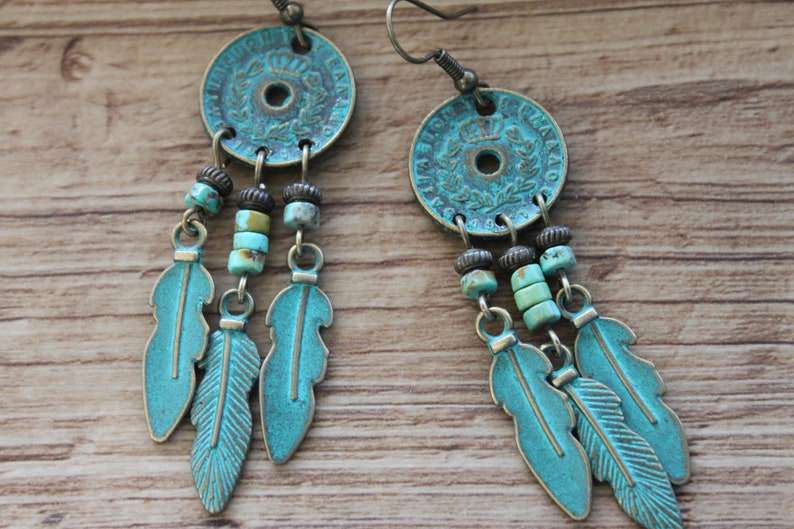 Turquoise Boho Earrings, Chandelier Dangle Earrings, Statement Earrings, Bohemian Earrings, Boho Jewelry, Hippie Earrings, Ethnic earrings image 7