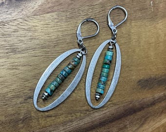 Turquoise Boho Dangle Earrings,  Long Bohemian Southwest Jewelry