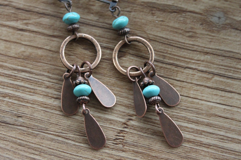 Turquoise Copper Earrings Dangle Drop Earrings Long Boho earrings Bohemian Earrings Boho jewelry Ethnic Earrings Gift for women image 6