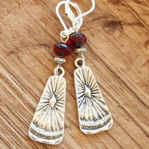 Red Boho Silver Dangle Earrings, Boho Jewelry, Bohemian Earrings, Czech Glass Earrings, Gift for Her, Gift for women image 1