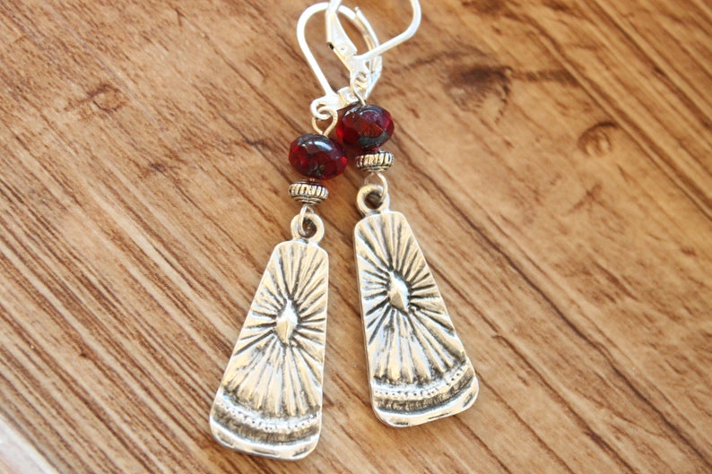 Red Boho Silver Dangle Earrings, Boho Jewelry, Bohemian Earrings, Czech Glass Earrings, Gift for Her, Gift for women image 1