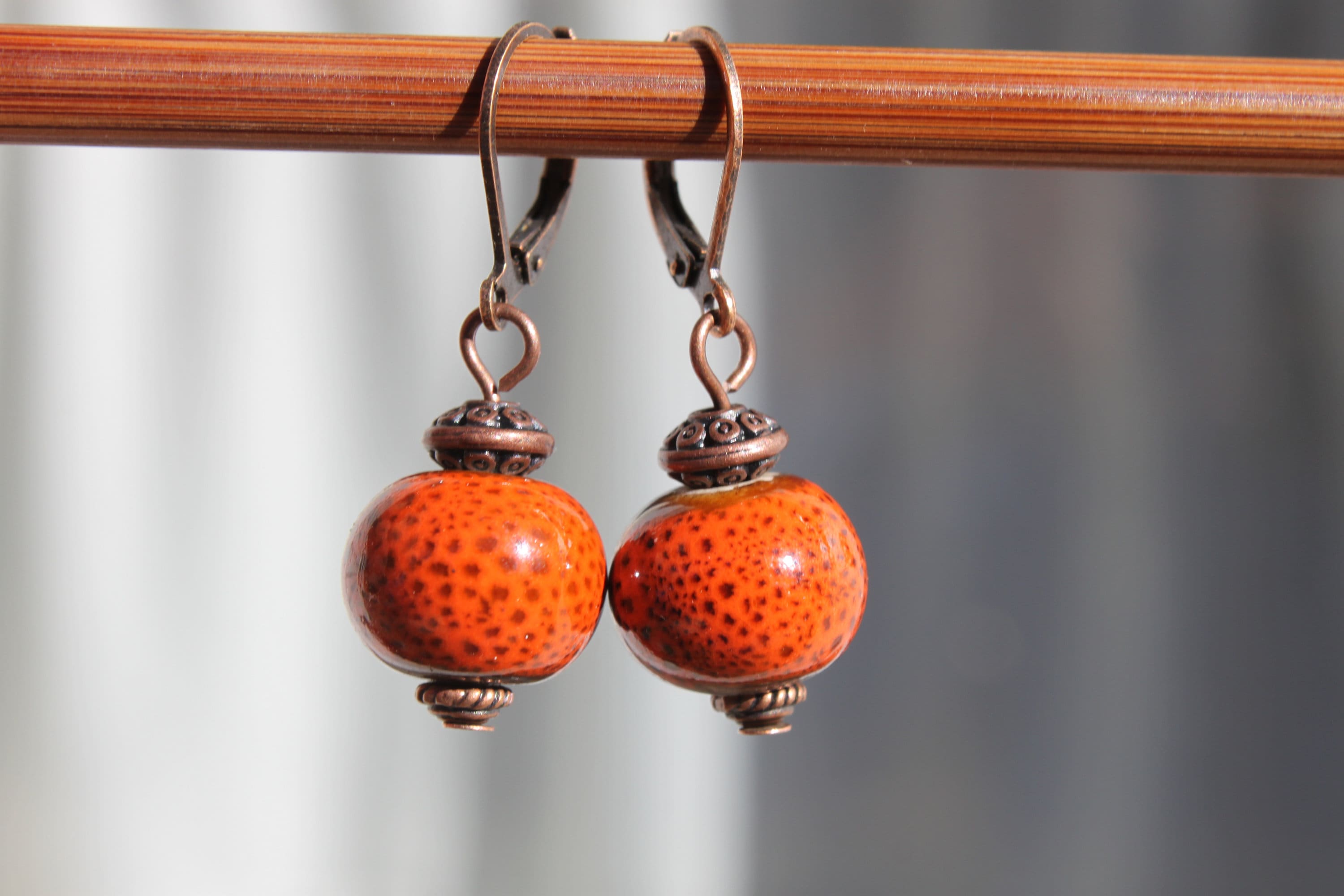 Orange Earrings Ceramic Earrings Dangle Earrings Drop Earrings Etsy