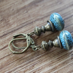 Blue Ceramic Earrings, Dangle Drop Earrings, Rustic Earrings, Earthy Earrings, Blue Jewelry, Gift For women image 1