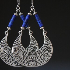 Lapis Silver Boho Earrings Dangle Boho jewelry Large Bohemian Earrings Lapis lazuli Earrings Bohemian jewelry Statement Earrings image 10