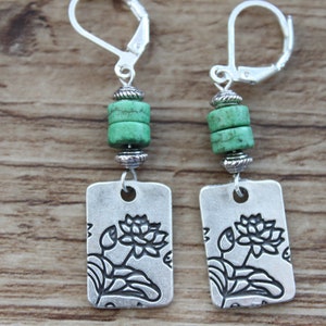 Green Silver Earrings Dangle Earrings Drop Earrings Boho Earrings Flower earrings Nature lover Gift Jewelry for women