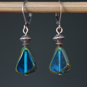 Blue Earrings, Czech Glass Earrings, Dangle Drop, Teardrop Earrings, Birthday Gift, For women, Gift For Her, Gift Ideas image 9