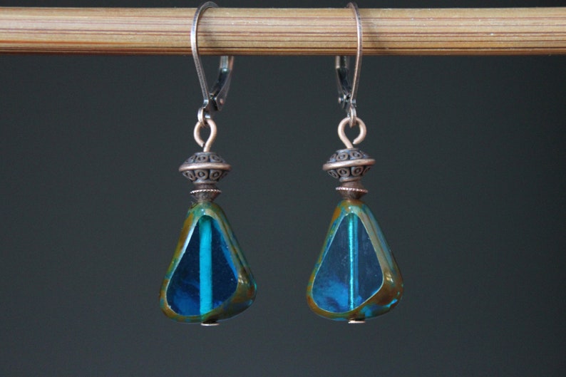 Blue Earrings, Czech Glass Earrings, Dangle Drop, Teardrop Earrings, Birthday Gift, For women, Gift For Her, Gift Ideas image 9