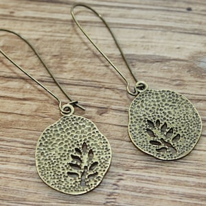 Leaf Dangle Earrings, Antique Brass Boho Jewelry