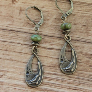 Green Brass Boho Earrings Dangle Drop Earrings Boho Jewelry Gift for women Gift For Her image 5