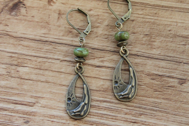 Green Brass Boho Earrings Dangle Drop Earrings Boho Jewelry Gift for women Gift For Her image 5