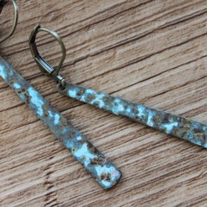 Turquoise Brass Earrings Dangle Drop Earrings Patina Earrings Bar Earrings Stick Earrings Long Boho Earrings Boho Jewelry Gift for women