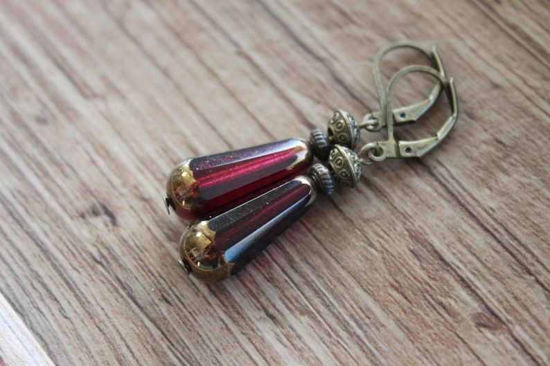 Rote Ohrringe, baumeln Ohrringe, Tropfen Ohrringe, Tschechische Glasohrringe, Rot Schmuck, Teardrop Ohrringe, Geschenk für Frauen Bild 7