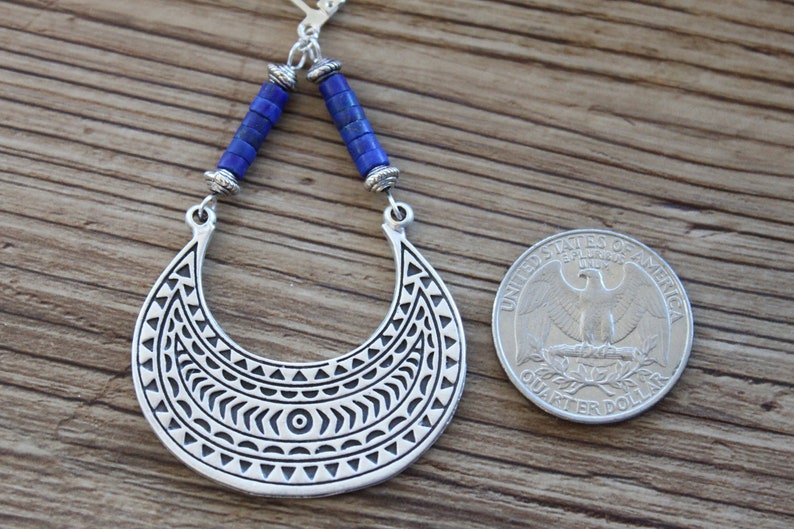 Lapis Silver Boho Earrings Dangle Boho jewelry Large Bohemian Earrings Lapis lazuli Earrings Bohemian jewelry Statement Earrings image 7