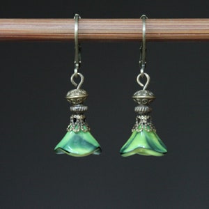 Green Earrings Dangle Drop Earrings Czech Glass Earrings Flower Earrings Gift For Women Gift for her image 5