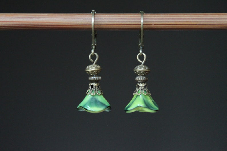 Green Earrings Dangle Drop Earrings Czech Glass Earrings Flower Earrings Gift For Women Gift for her image 5