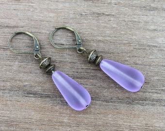 Purple Earrings Czech Glass Earrings Dangle Earrings Purple Jewelry Gift for women