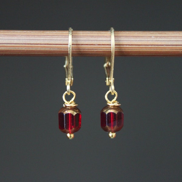 Tiny Red Earrings / Dangle Czech Glass Earrings / Christmas earrings / Holiday gifts / Gift for women / Gift for her