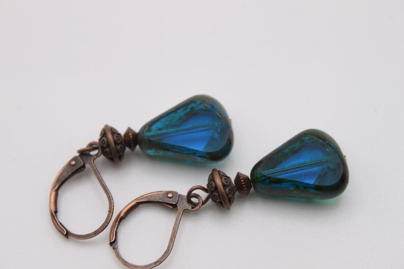 Blue Earrings, Czech Glass Earrings, Dangle Drop, Teardrop Earrings, Birthday Gift, For women, Gift For Her, Gift Ideas image 8