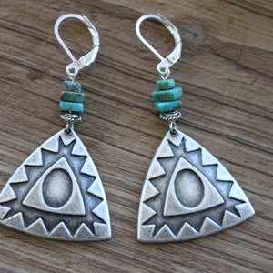 Turquoise Silver Earrings Dangle Drop Earrings  Boho Earrings Boho Jewelry Bohemian Earrings Ethnic Southwestern Statement Earrings