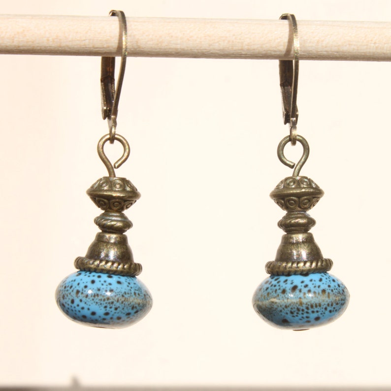 Blue Ceramic Earrings, Dangle Drop Earrings, Rustic Earrings, Earthy Earrings, Blue Jewelry, Gift For women image 6
