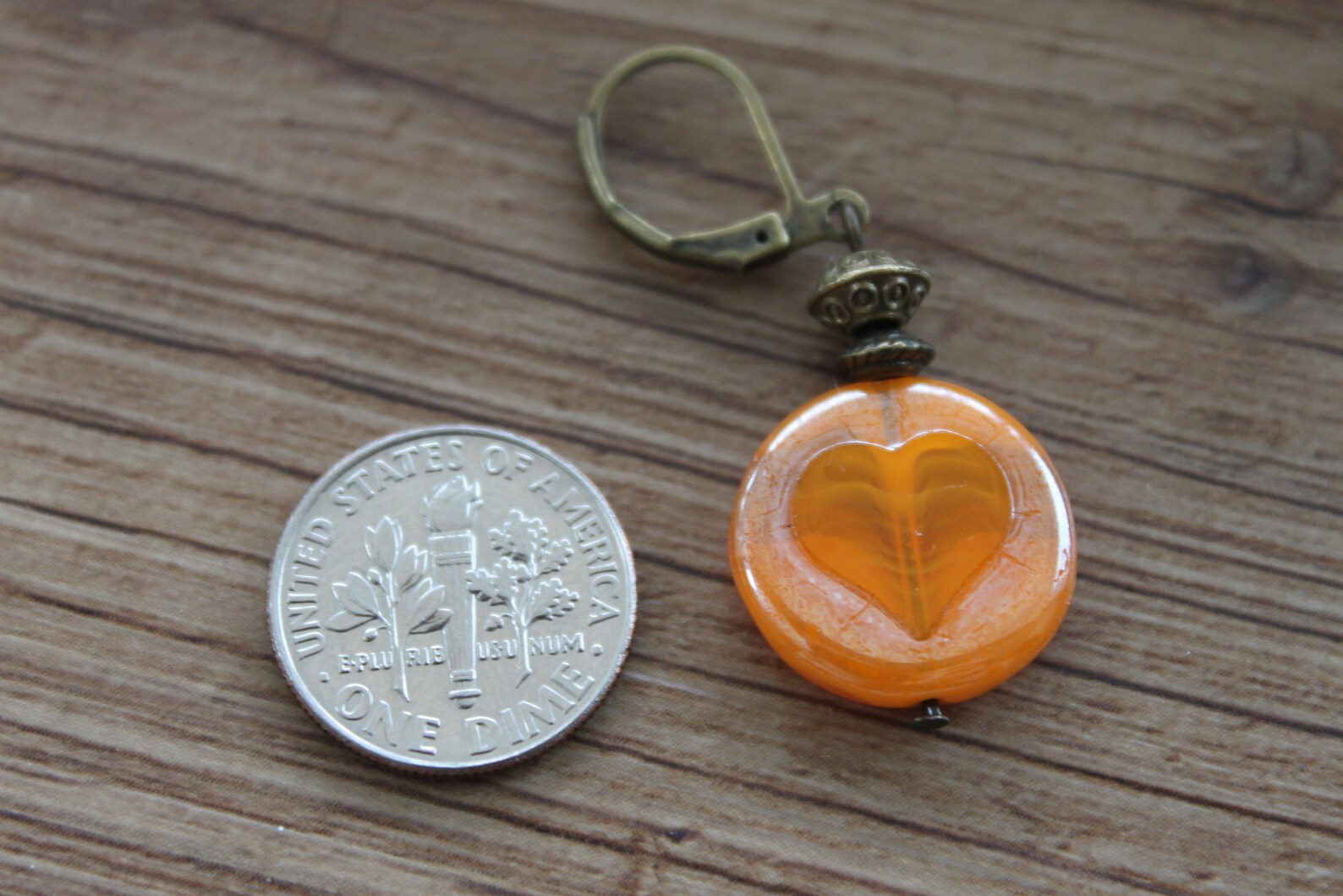 Orange Heart Earrings Dangle Drop Earrings Czech Glass Etsy