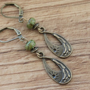 Green Brass Boho Earrings Dangle Drop Earrings Boho Jewelry Gift for women Gift For Her image 6