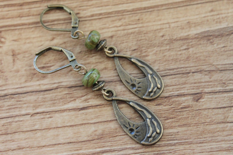 Green Brass Boho Earrings Dangle Drop Earrings Boho Jewelry Gift for women Gift For Her image 6
