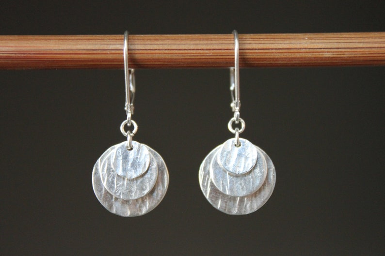 Small Sterling Silver Earrings / Dangle Earrings / Minimalist Earrings / Dainty Earrings / Hammered Earrings / Sterling Lever Back / Gifts image 7