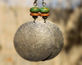 Green Boho Earrings Brass earrings Dangle Earrings Drop Boho jewelry Bohemian Earrings Bohemian Jewelry Statement Earrings