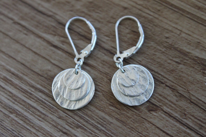 Small Sterling Silver Earrings / Dangle Earrings / Minimalist Earrings / Dainty Earrings / Hammered Earrings / Sterling Lever Back / Gifts image 8