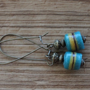 Blue Boho Dangle Earrings, Glass earrings, Rustic Earrings, Earthy Earrings, Earthy Jewelry