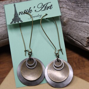 Silver Boho Earrings, Long Dangle Earrings, Mixed Metal Earrings, Boho Jewelry, Bohemian Earrings, Rustic Earrings image 7