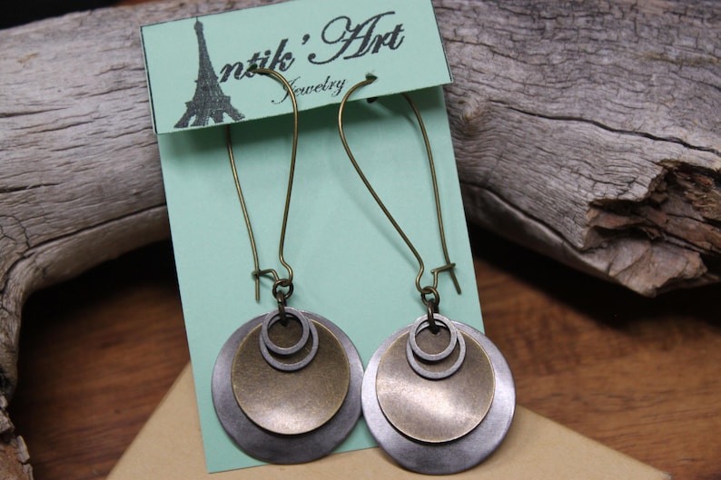 Silver Boho Earrings, Long Dangle Earrings, Mixed Metal Earrings, Boho Jewelry, Bohemian Earrings, Rustic Earrings image 7