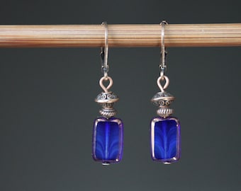 Blue Earrings Czech Glass Earrings Dangle Drop Earrings Small Earrings Gift for her Gift for women